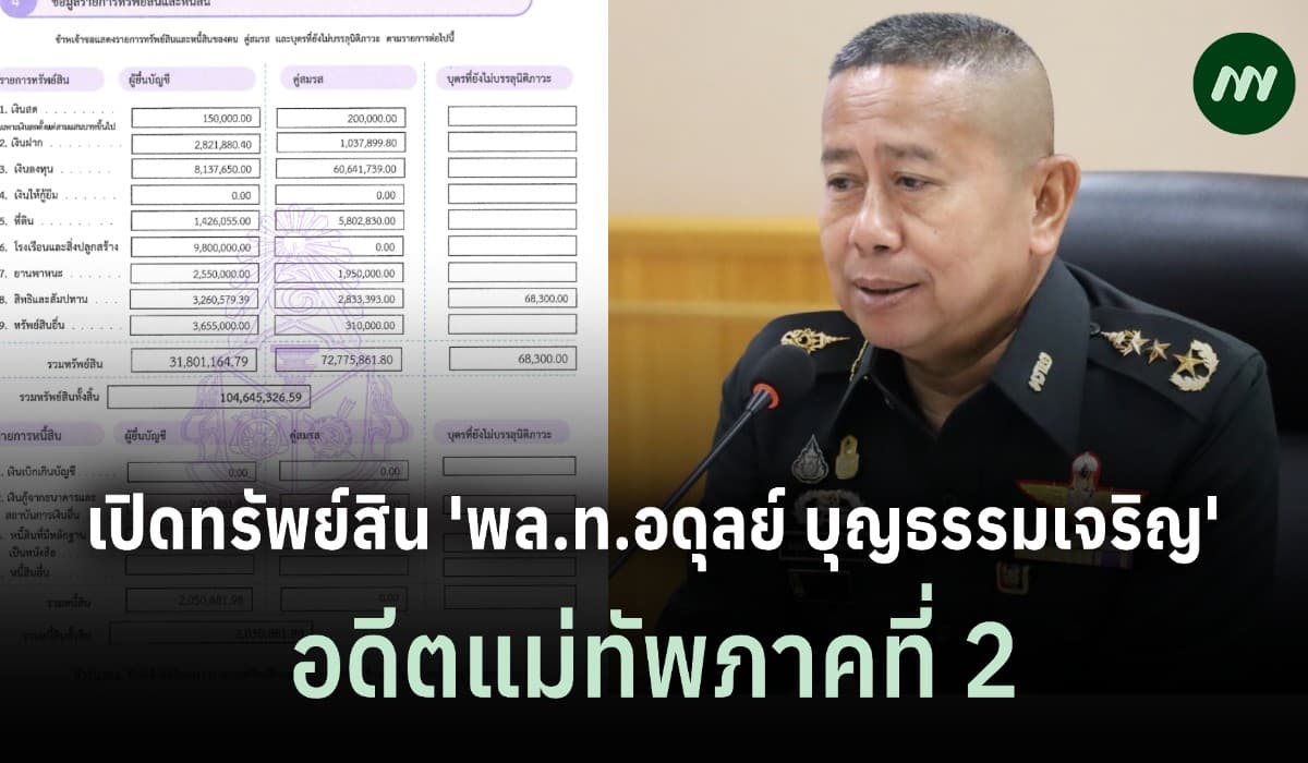 ทรัพย์สิน 104 ล. 'พล.ท.อดุลย์ บุญธรรมเจริญ' อดีตแม่ทัพภาคที่ 2 กรณีพ้นตำแหน่งกรรมการ กฟภ.