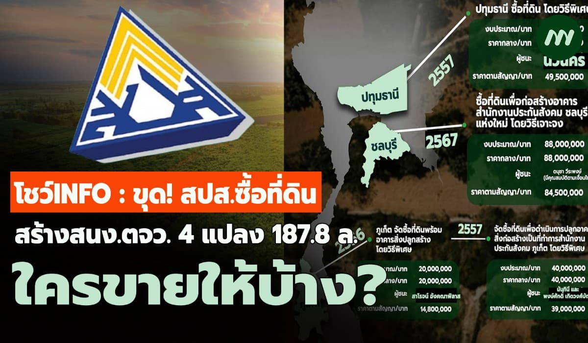 โชว์INFO:ขุดสปส.ซื้อที่ดินสร้างสนง.ตจว. 4 แปลง 187.8 ล. ใครขายให้บ้าง?