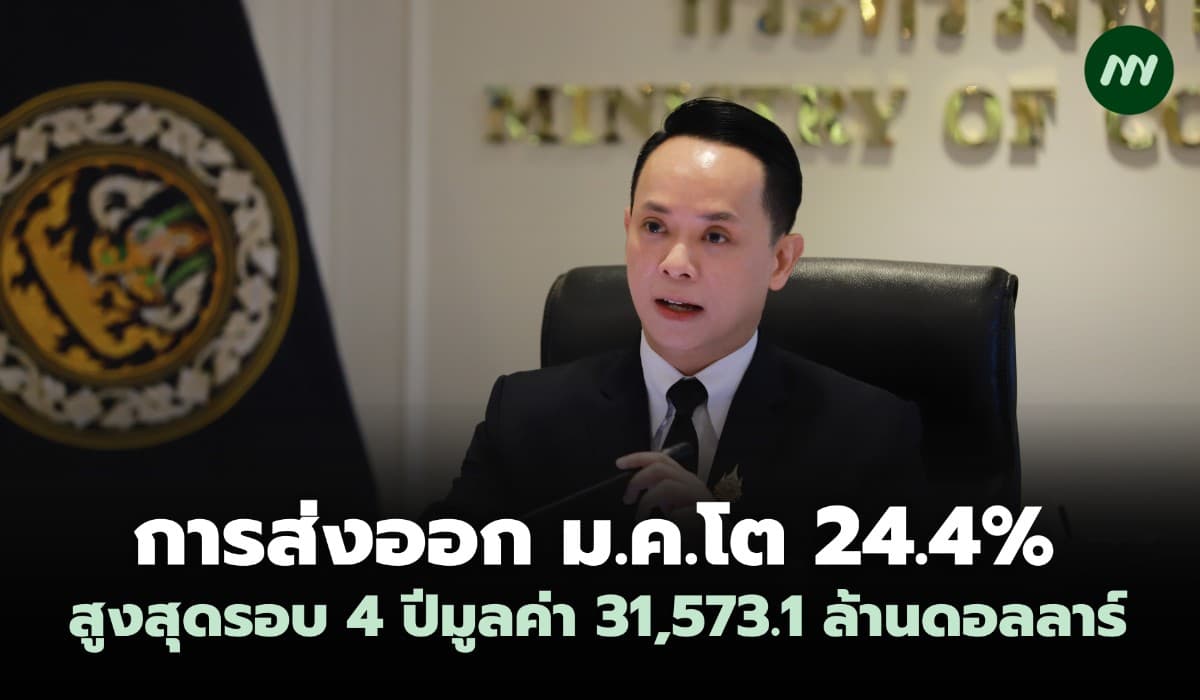 ส่งออก ม.ค.โต 24.4% สูงสุดรอบ 4 ปี มูลค่า 31,573.1 ล้านดอลลาร์