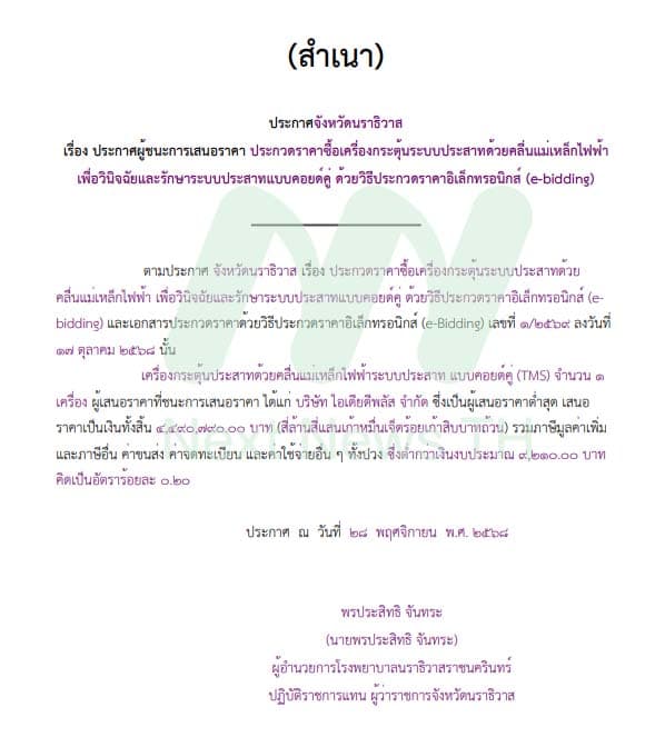 ประกาศรายชื่อผู้ชนะ