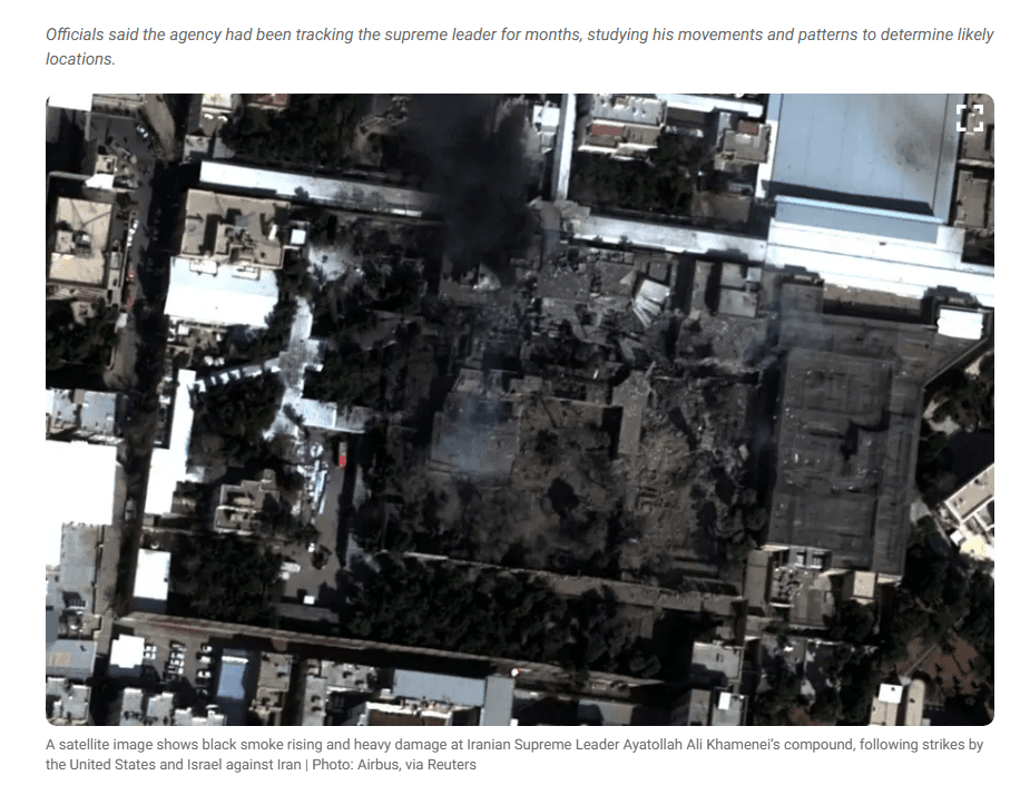 ภาพถ่ายดาวเทียมของที่พักของคามาเนอีถูกทำลาย