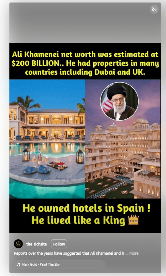รายงานอ้างว่าผู้นำสูงสุดอิหร่านมีทรัพย์สินที่ดูไบและสเปน
