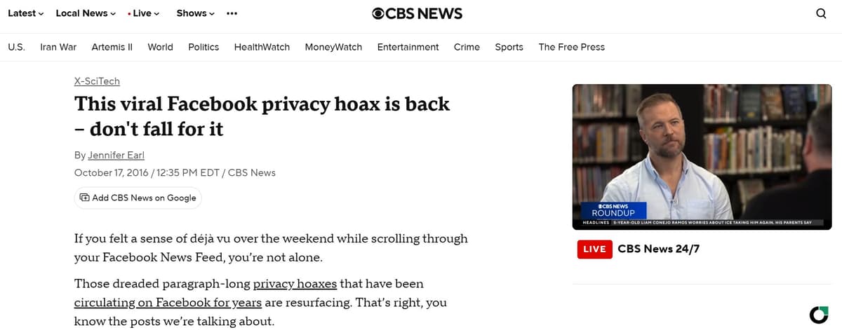 สื่อต่างประเทศ CBS News รายงานข่าวปลอม Fake News กฎใหม่ Facebook / Meta ใช้ข้อมูลส่วนบุคคล