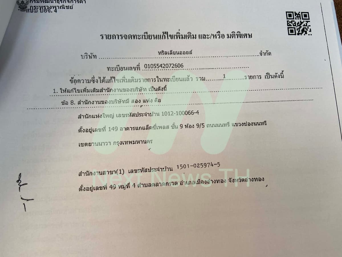 เอกสารแจ้งกรมพัฒนาธุรกิจการค้า