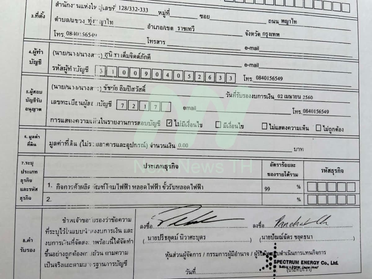 เอกสารแจ้งกรมพัฒนาธุรกิจการค้า