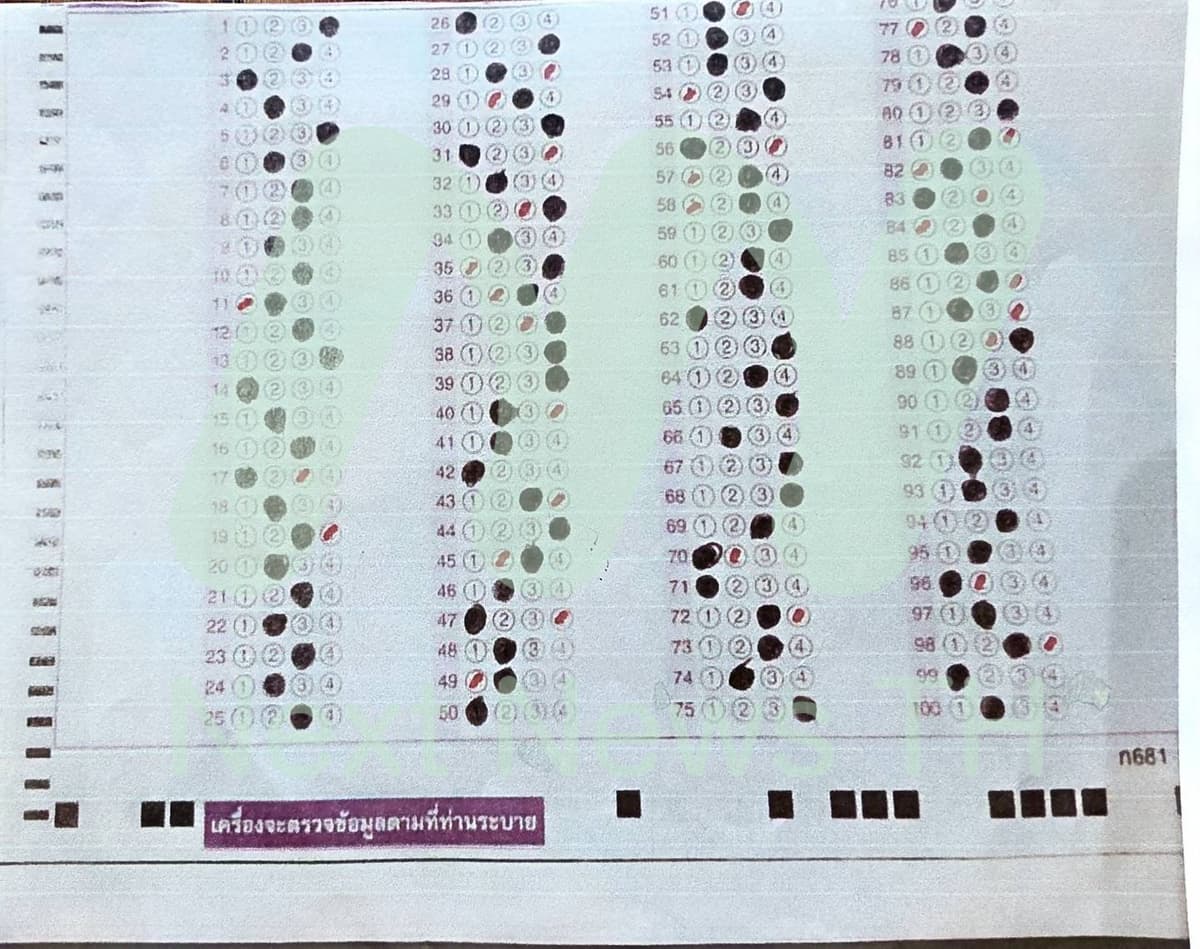 ภาพตัวอย่างการแก้ไขกระดาษคำตอบ