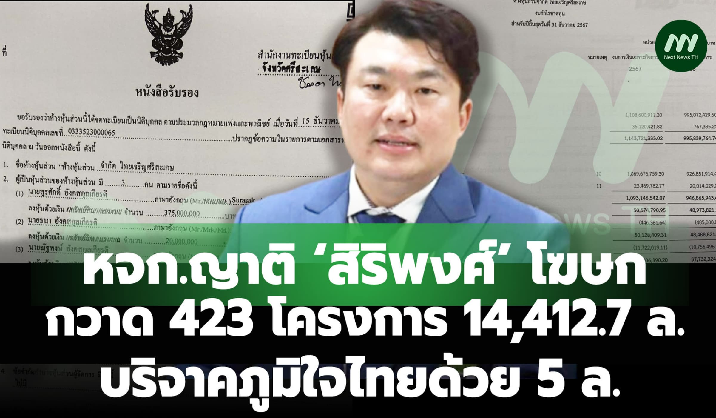 หจก.ญาติ‘สิริพงศ์’โฆษก กวาด423โครงการ14,412.7ล./บริจาคภูมิใจไทย 5 ล.