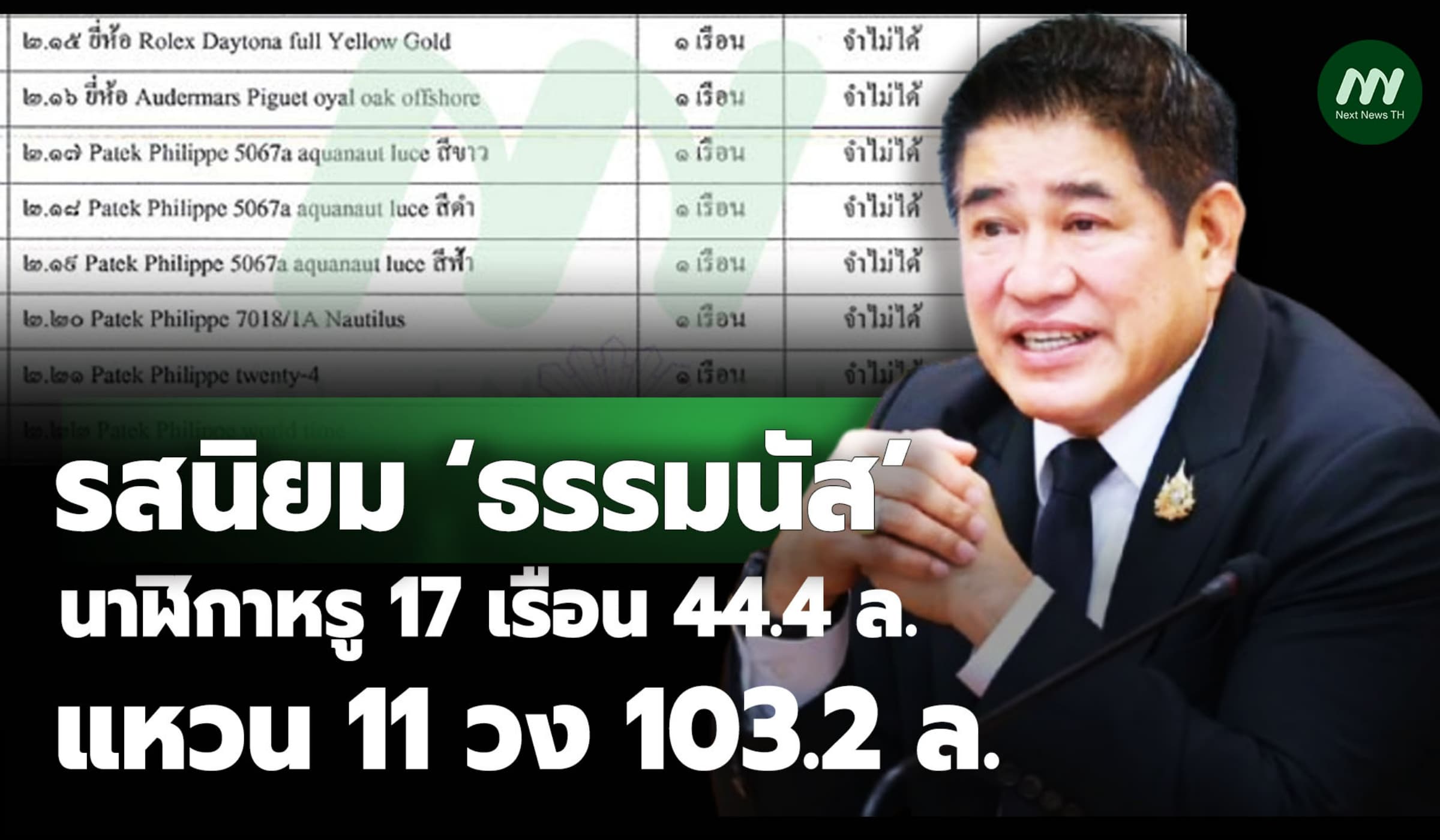รสนิยม ‘ธรรมนัส’ นาฬิกาหรู 17 เรือน 44.4 ล. /  แหวน 11 วง 103.2 ล.