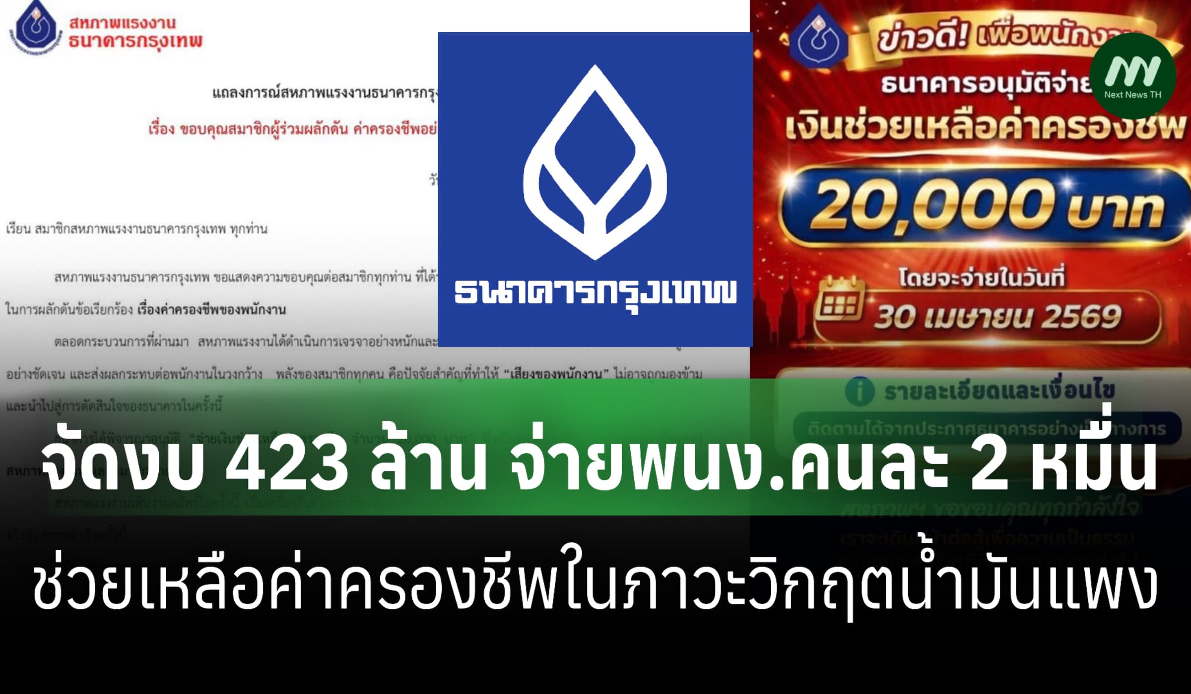 ธ.กรุงเทพจัดงบ 423 ล. จ่ายพนักงานคนละ 2 หมื่นบาท สู้วิกฤตน้ำมันแพง