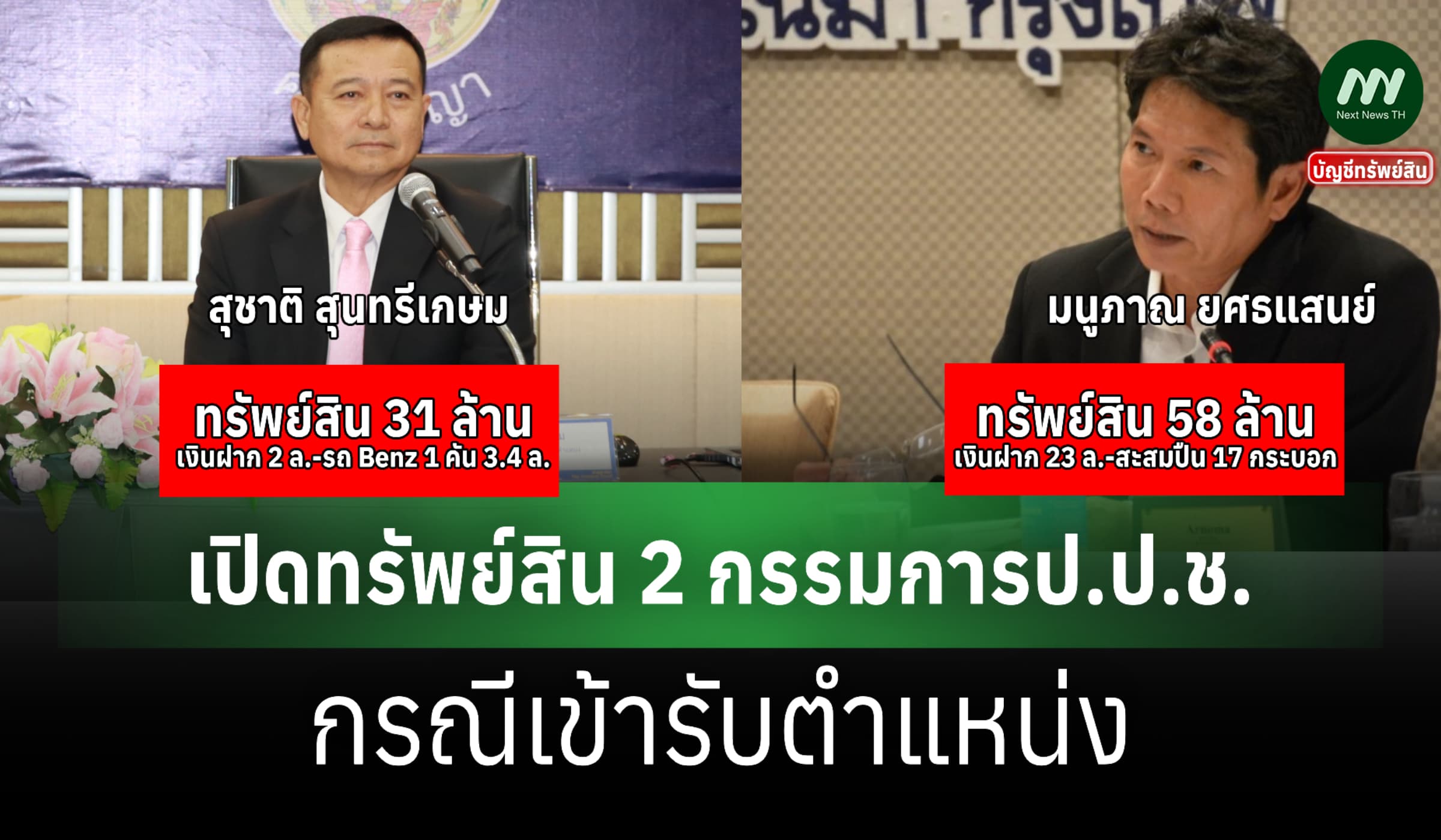 เปิดทรัพย์สิน 2 ป.ป.ช.เข้ารับตำแหน่ง 'สุชาติ' 31 ล.-'มนูภาณ' 58 ล.