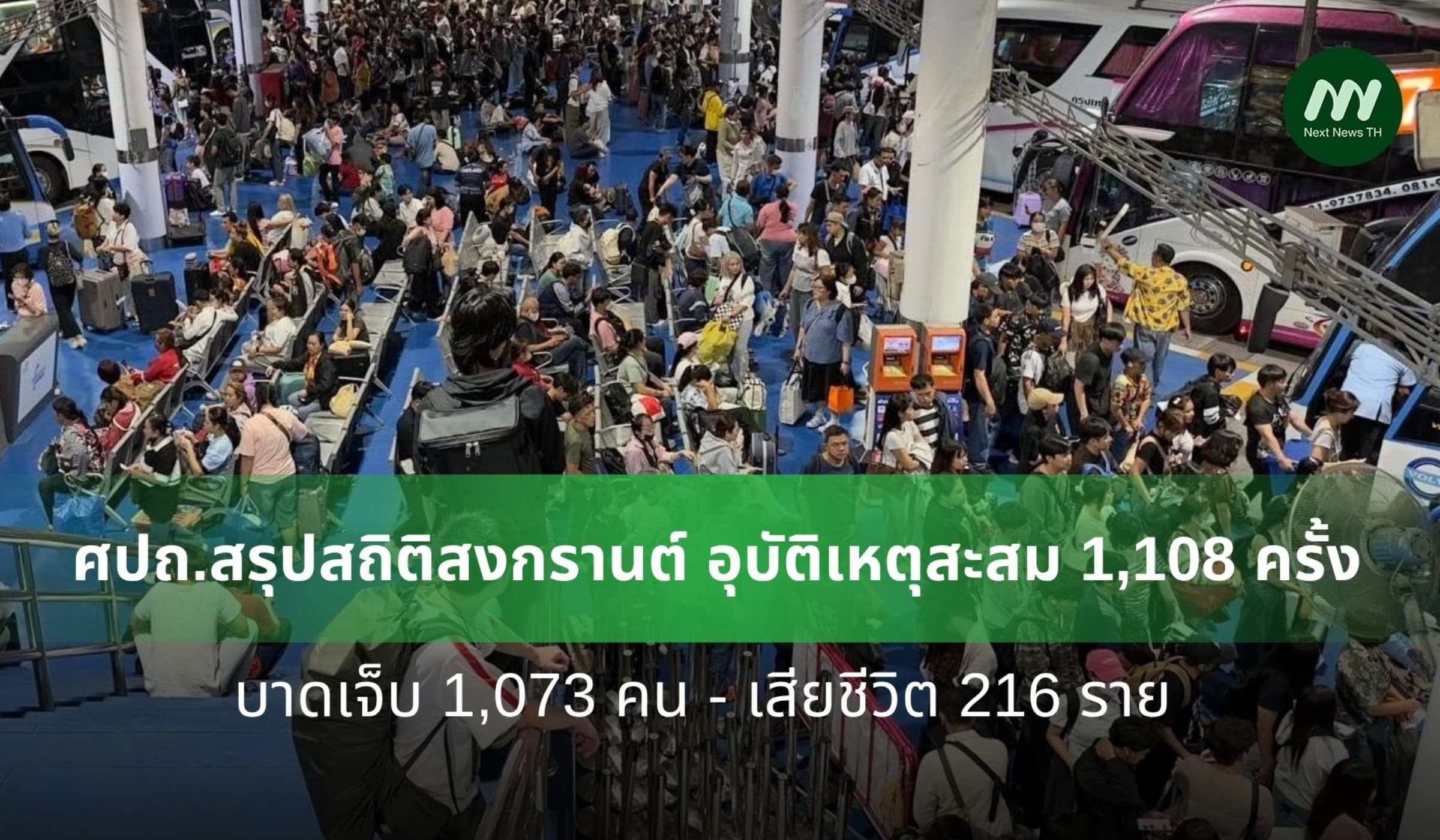 ศปถ.สรุปสถิติสงกรานต์ อุบัติเหตุสะสม 1,108 ครั้ง เสียชีวิต 216 ราย