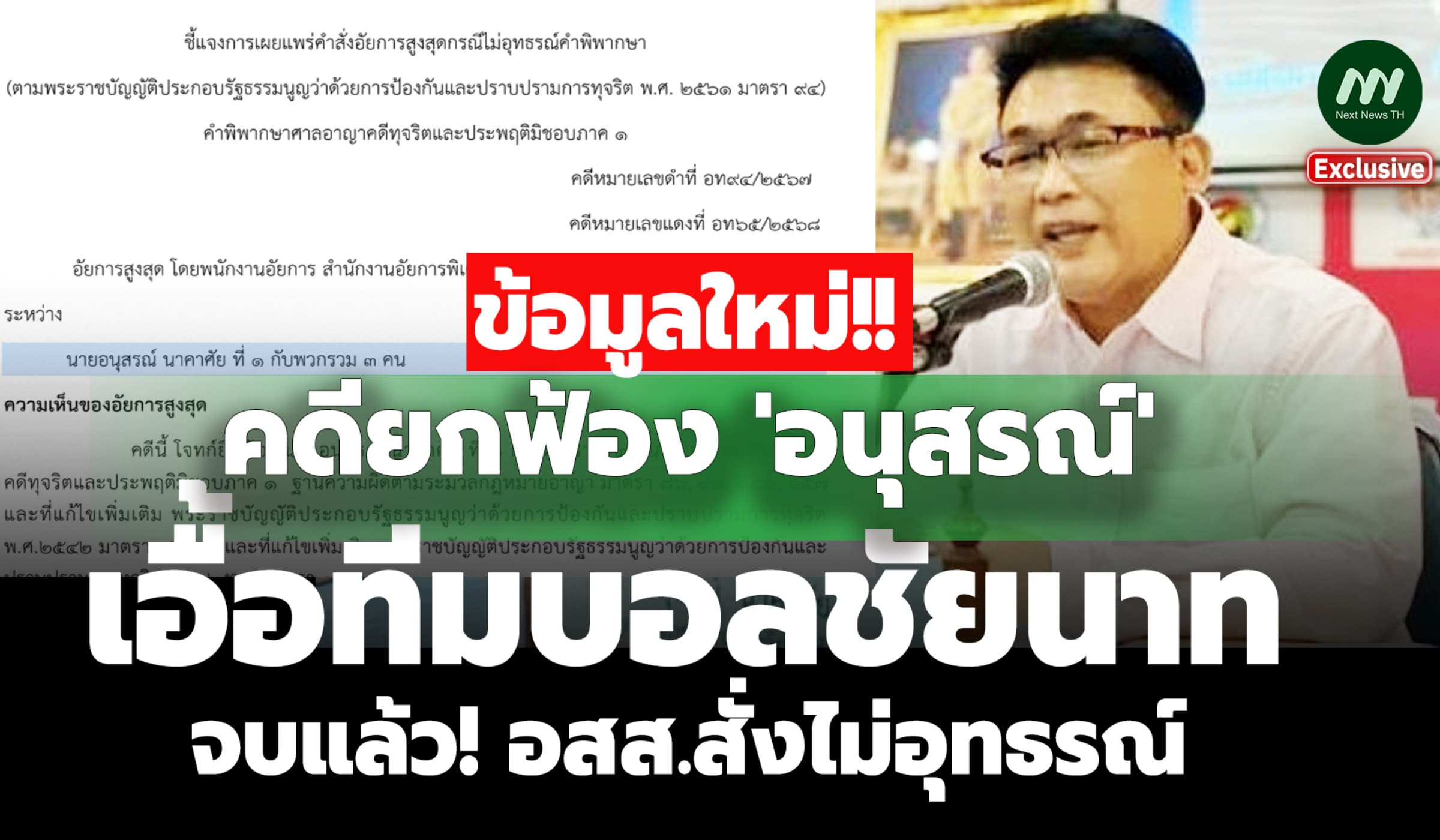 ข้อมูลใหม่! คดียกฟ้อง'อนุสรณ์'เอื้อทีมบอลชัยนาท-อสส.สั่งไม่อุทธรณ์