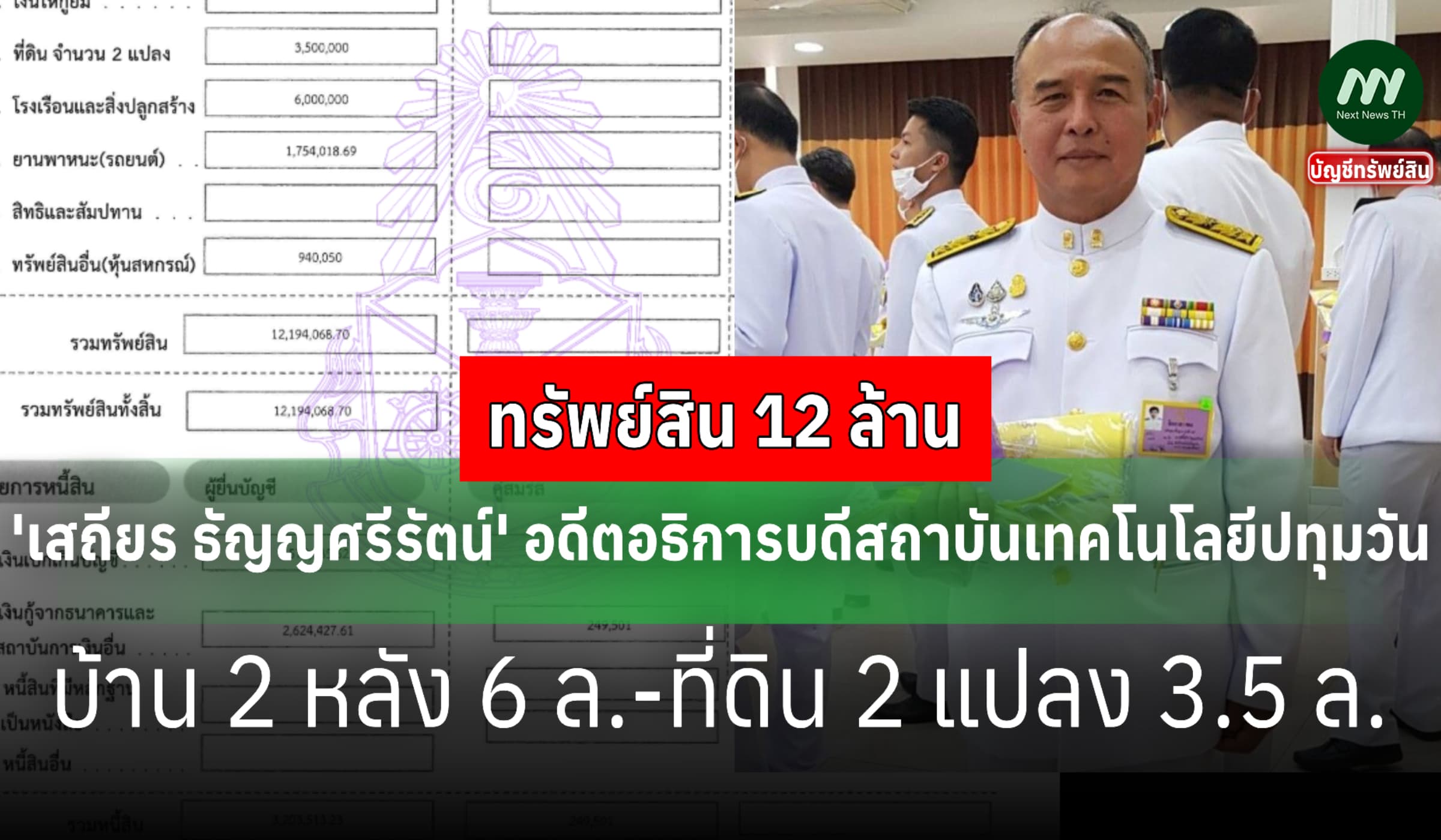 ทรัพย์สิน 12 ล้าน 'เสถียร ธัญญศรีรัตน์' อดีตอธิการบดีเทคโนฯปทุมวัน