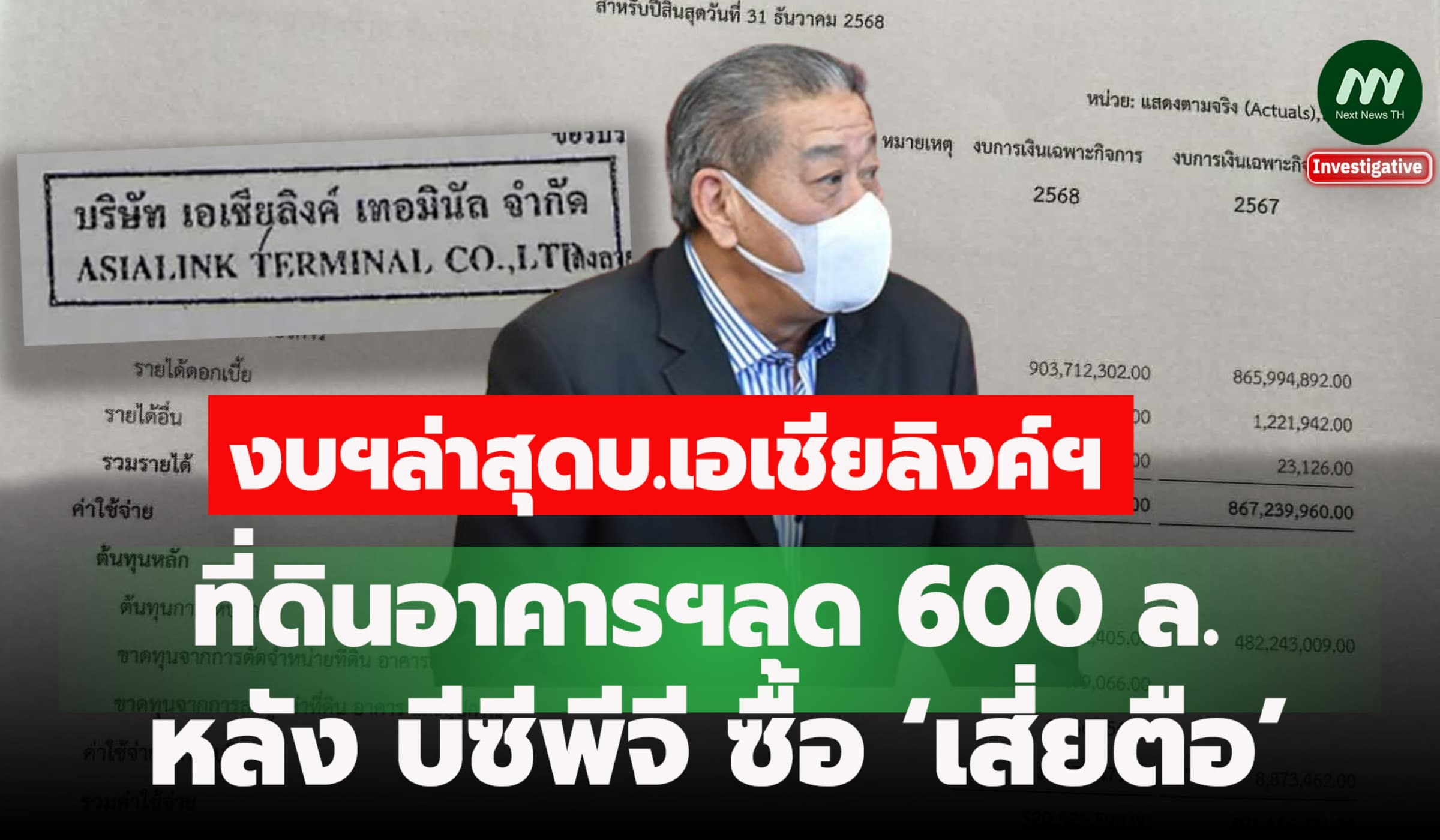 งบฯล่าสุดบ.เอเชียลิงค์ฯ ที่ดินอาคารฯลด 600ล.หลังบีซีพีจีซื้อ‘เสี่ยตือ’