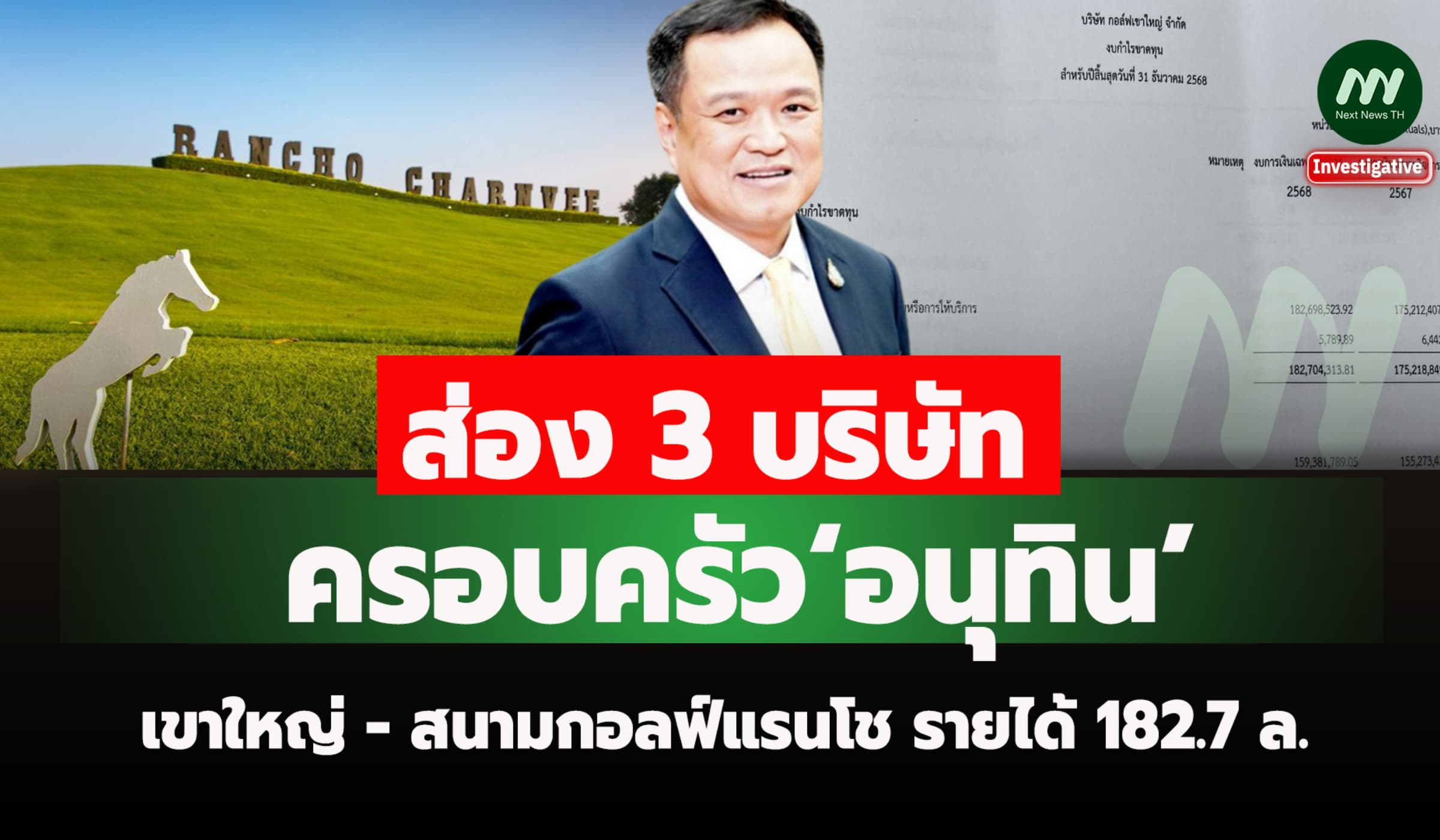 ส่อง 3 บ.ครอบครัว‘อนุทิน’เขาใหญ่ - สนามกอลฟ์แรนโช รายได้ 182.7 ล.