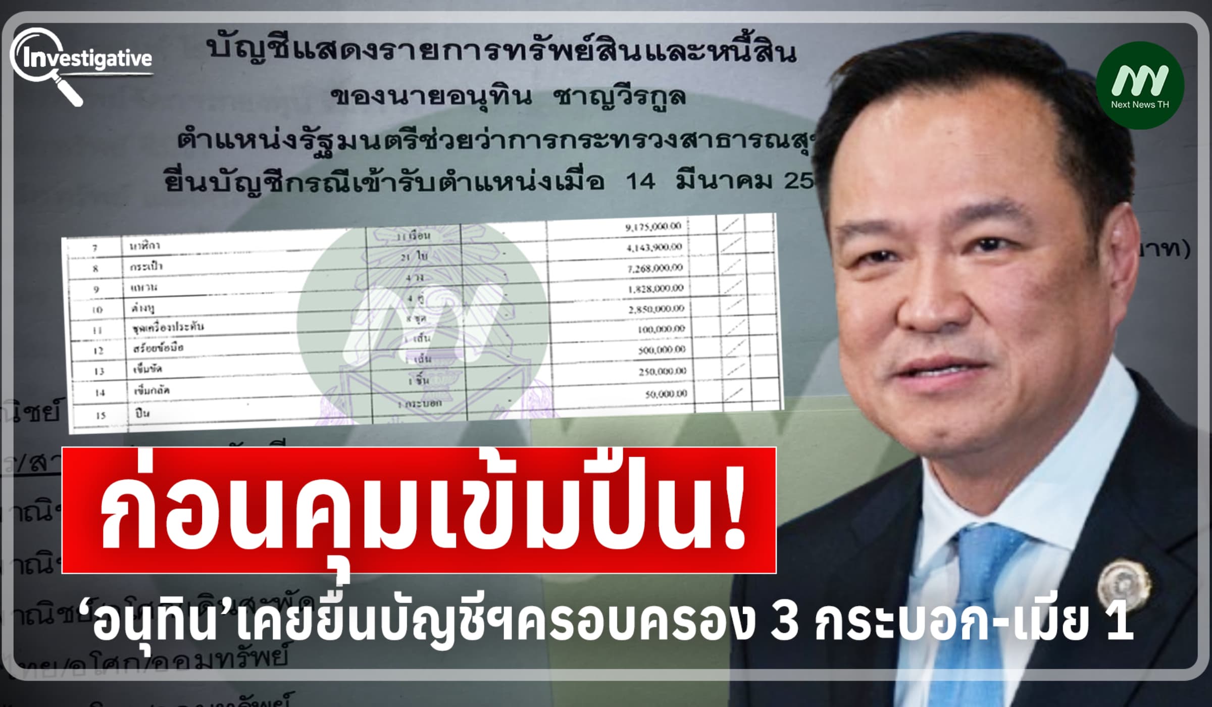 ก่อนคุมเข้ม! ‘อนุทิน’เคยยื่นบัญชีฯครอบครองปืน 3 กระบอก-เมีย 1