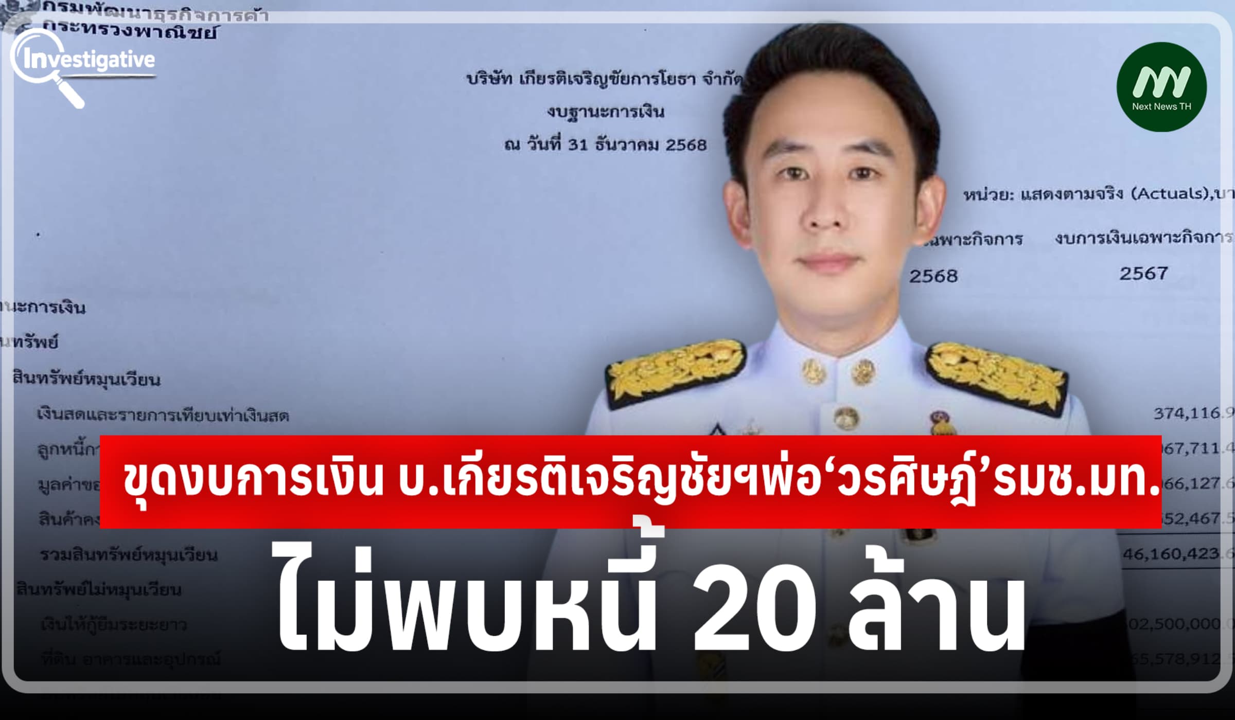 ขุดงบการเงิน บ.เกียรติเจริญชัยฯพ่อ‘วรศิษฎ์’รมช.มท. ไม่พบหนี้ 20 ล.