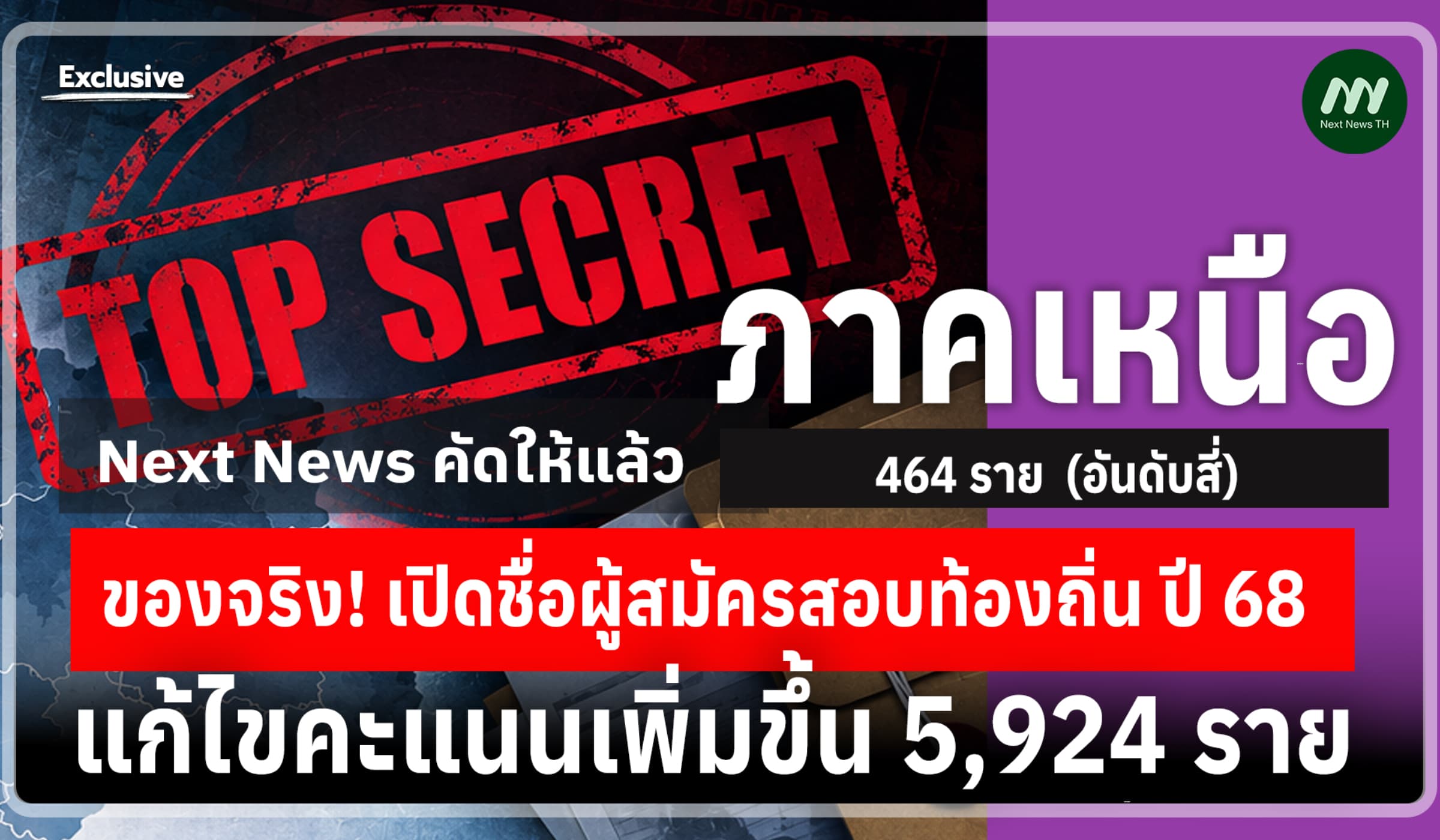 ภาคเหนือ 464 ราย! เปิดชื่อผู้สมัครสอบท้องถิ่นปี68 แก้ไขคะแนนเพิ่มขึ้น