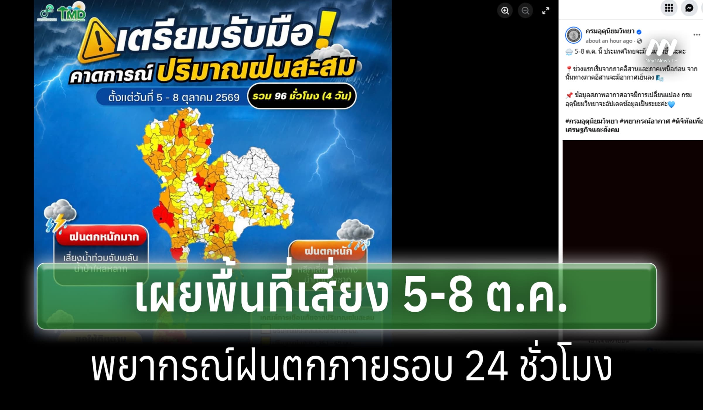 กรมอุตุฯเผยพยากรณ์ฝน 30 ก.ย.คาดการณ์ 5-8 ต.ค.เตือน พท.เสี่ยงทั่วประเทศ