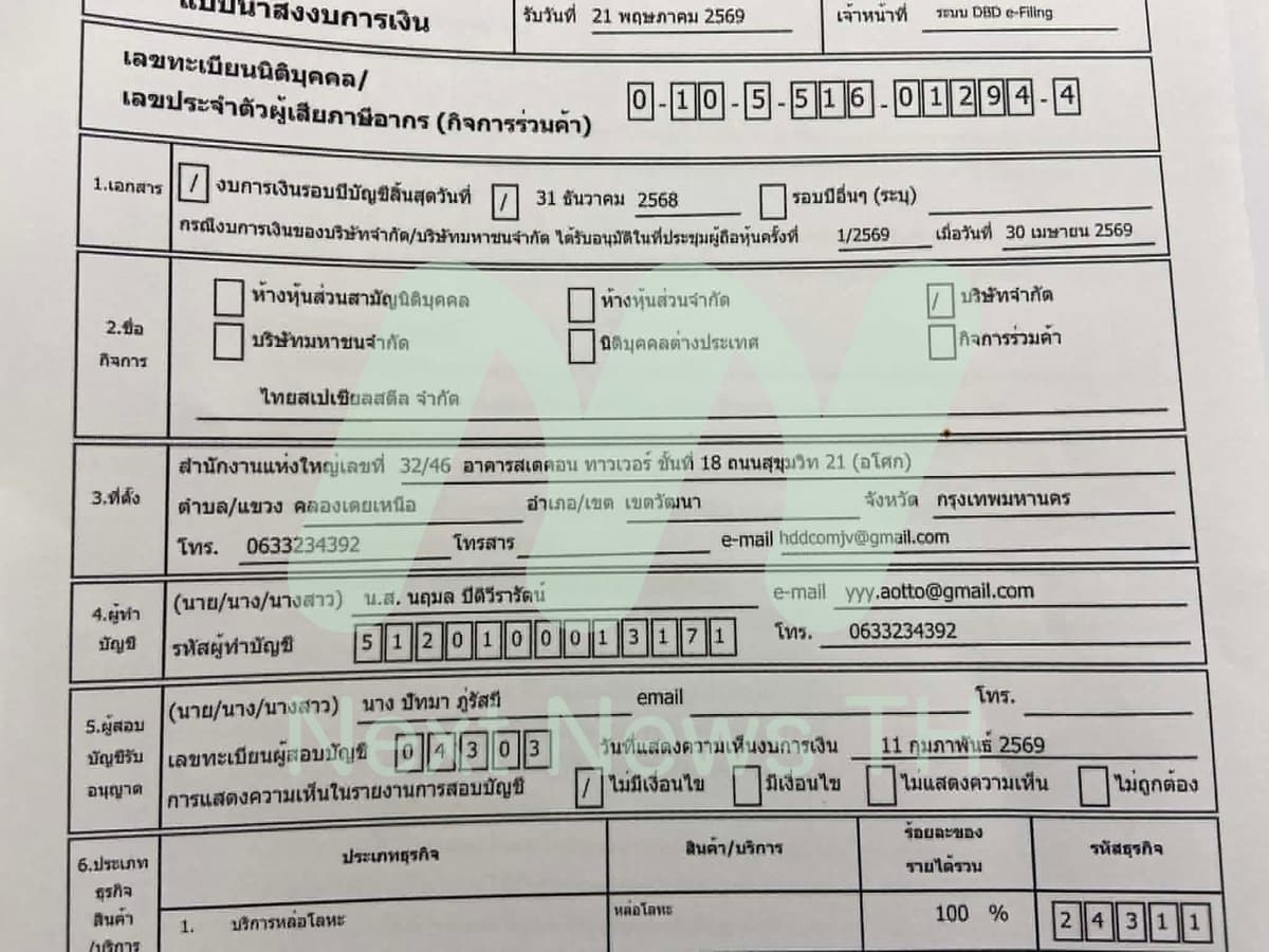 เอกสารแจ้งกรมพัฒนาธุรกิจการค้า