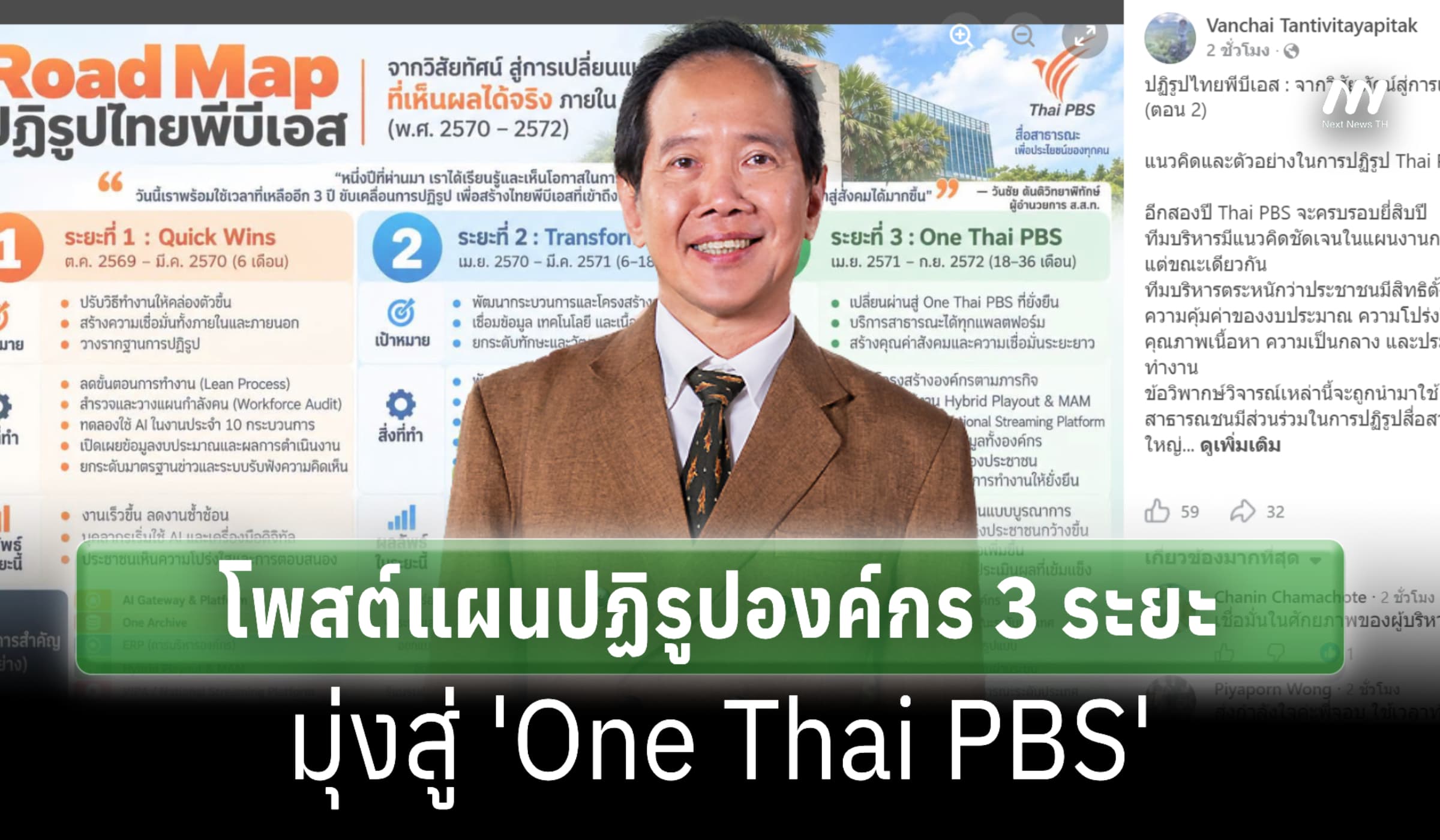 'วันชัย' โพสต์แผนปฏิรูปไทยพีบีเอส 3 ระยะ-เห็นผลจริงในปี 70-72